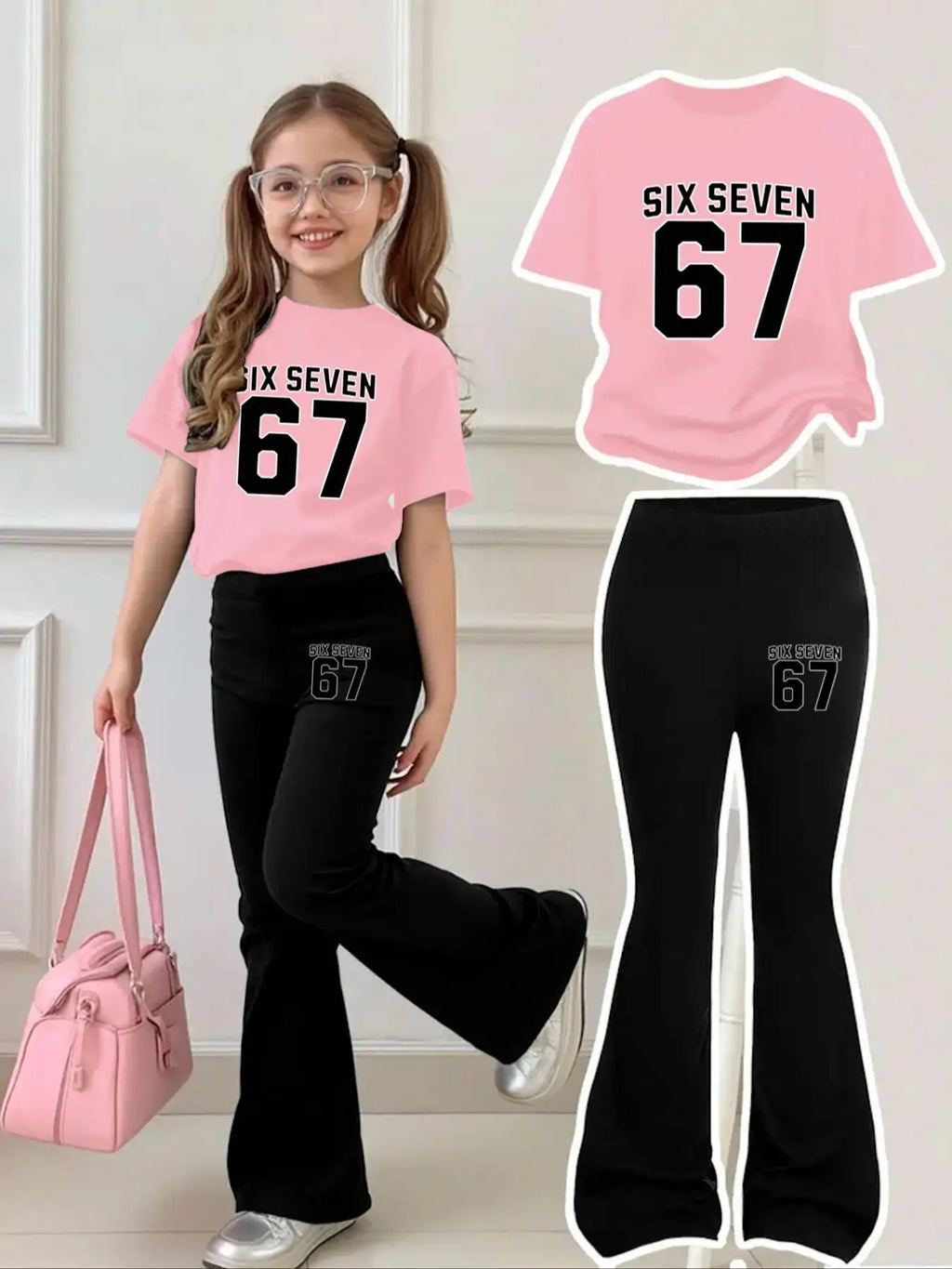 VibeWear™ Ensemble Fille 2 Pièces Rose & Noir — Style Cute 4-12 Ans