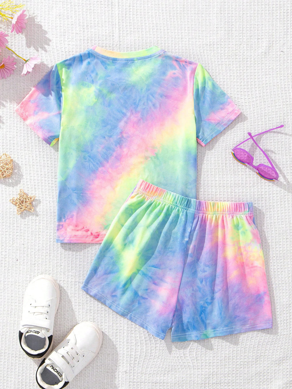 VibeWear™ Ensemble Fille 2 Pièces Tie-Dye Arc-en-Ciel — Été 4-12 Ans