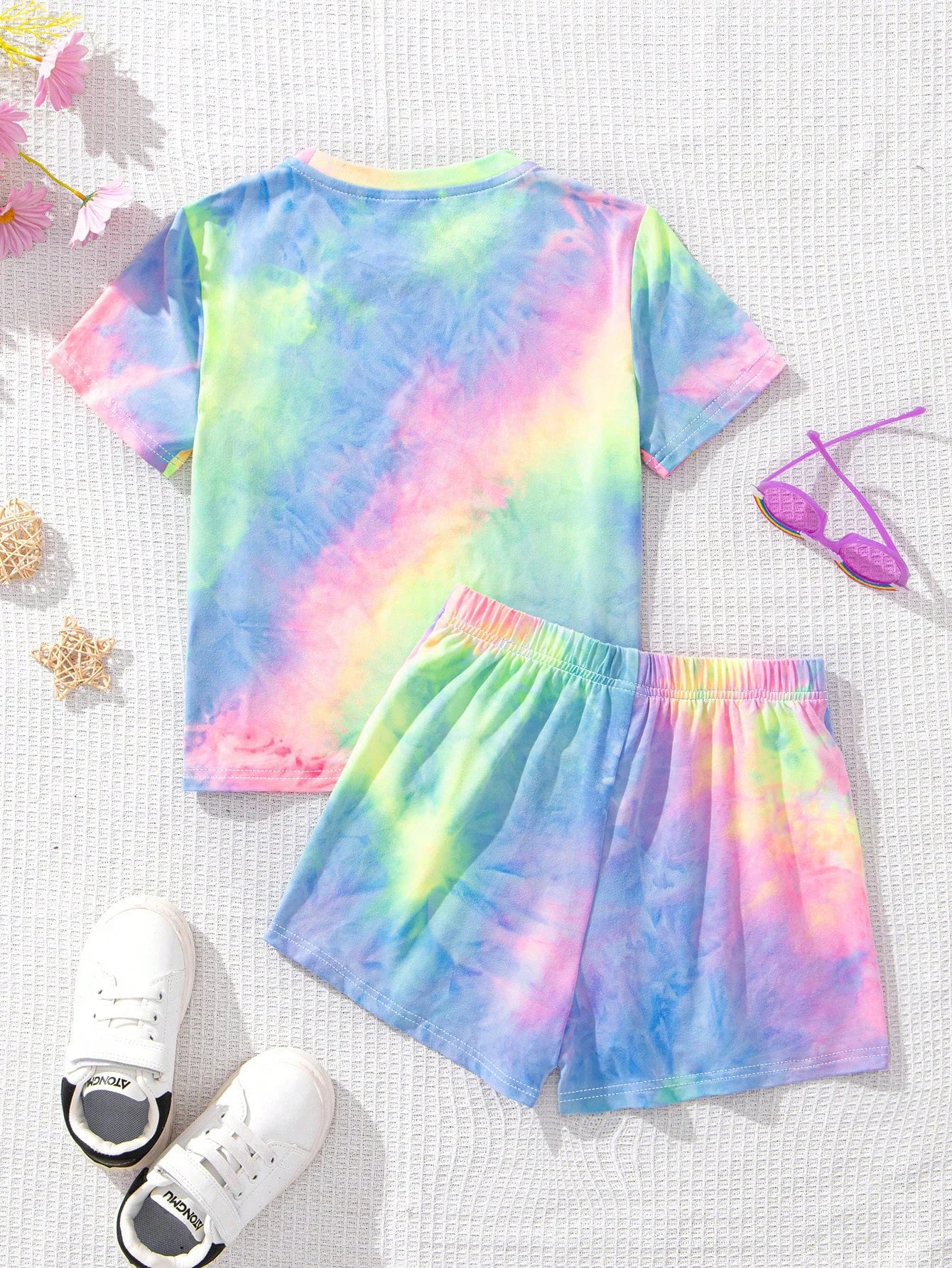 VibeWear™ Ensemble Fille 2 Pièces Tie-Dye Arc-en-Ciel — Été 4-12 Ans