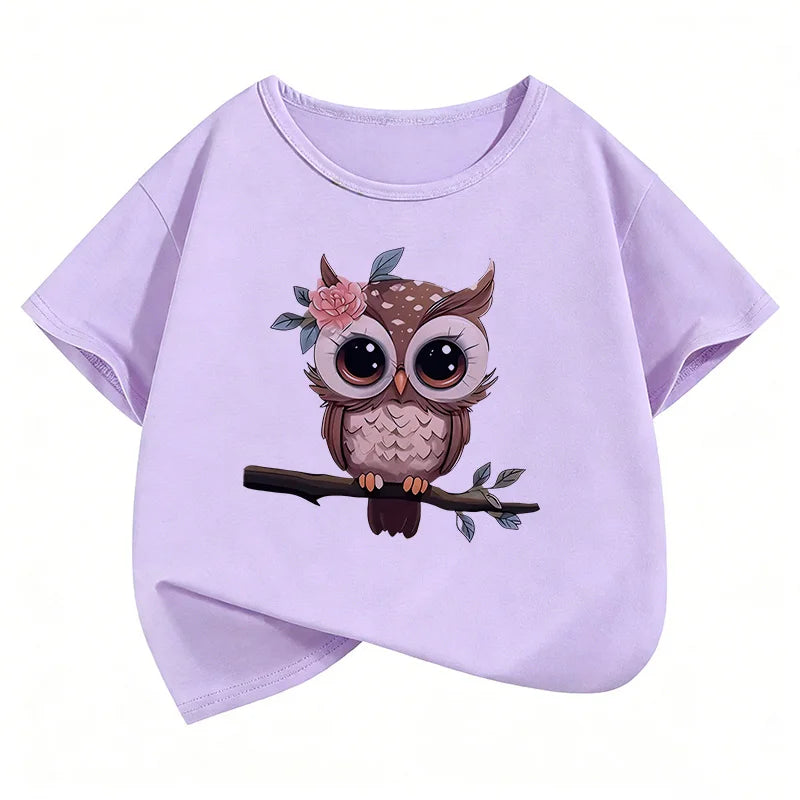 VibeWear™ T-Shirt Enfant Hibou Cartoon — Unisexe 7-13 Ans