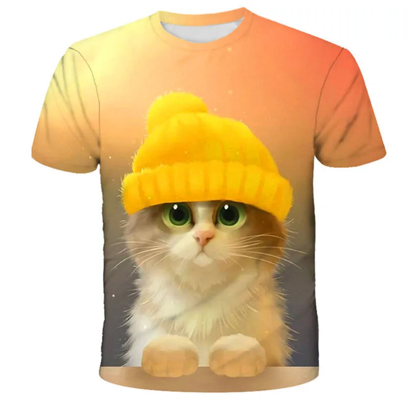 VibeWear™ T-Shirt Enfant Kawaii Chat 3D — Unisexe 7-13 Ans