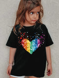 VibeWear™ T-Shirt Fille Coton Sequins Cœur Arc-en-Ciel & Papillon — 7-13 Ans