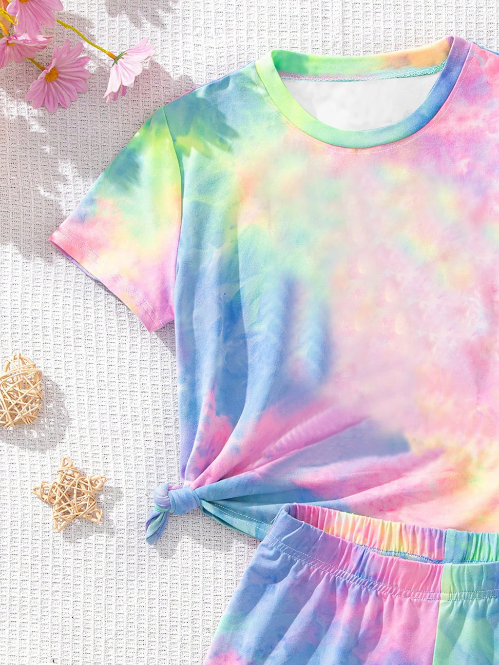 VibeWear™ Ensemble Fille 2 Pièces Tie-Dye Arc-en-Ciel — Été 4-12 Ans