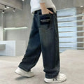 VibeWear™ Jean Garçon Streetwear Imprimé Lettres — Coupe Loose 4-14 Ans