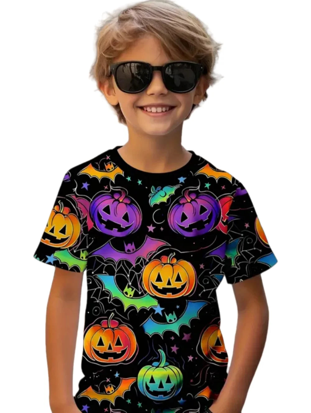 VibeWear™ T-Shirt Enfant Halloween Citrouille & Tête de Mort — 2-10 Ans