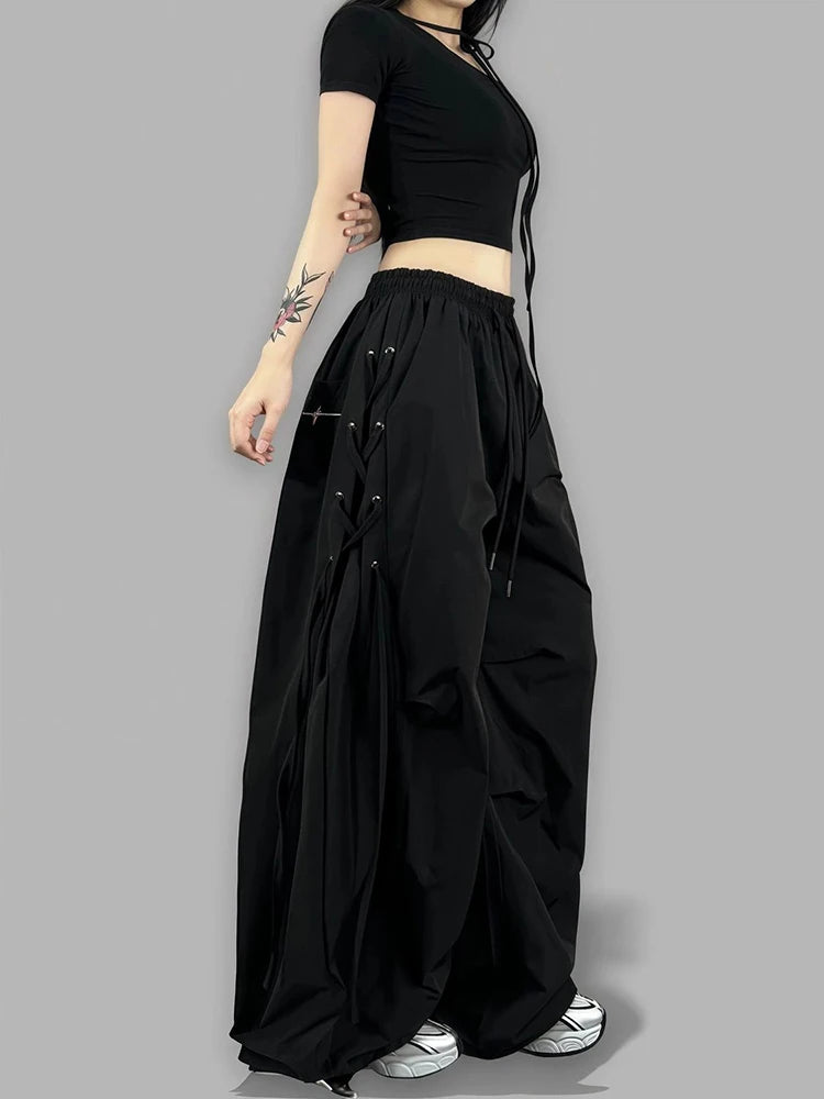 Pantalon Wide Leg Y2K Laçage — VibeWear™