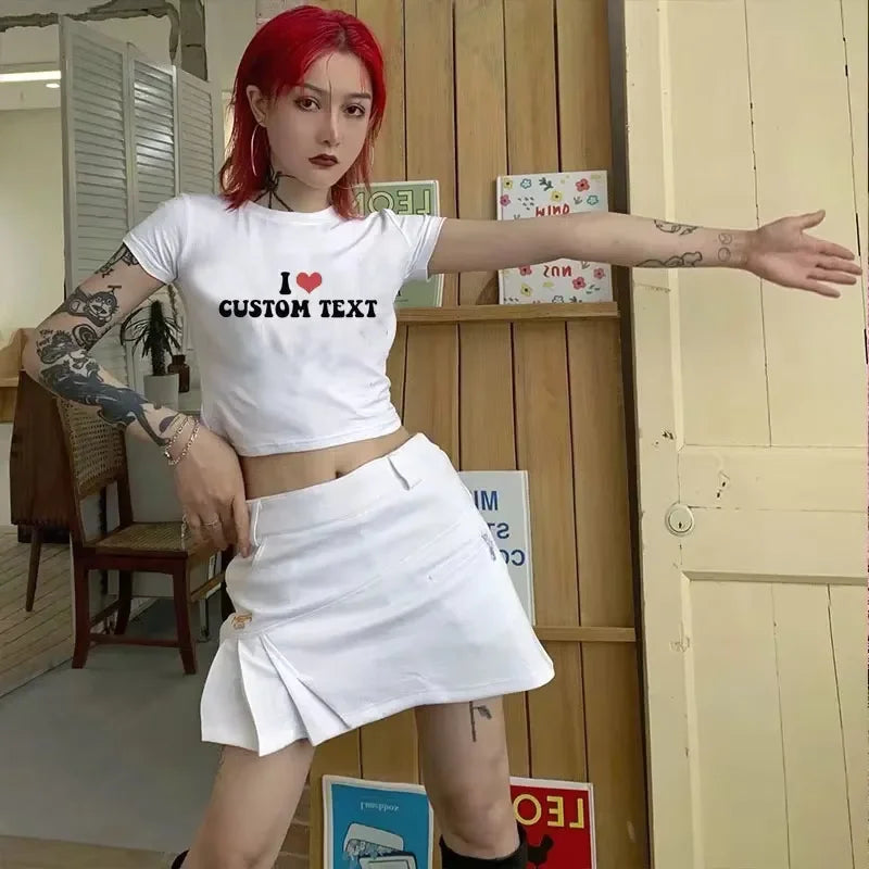 VibeWear™ Crop Top Personnalisé Photo & Logo DIY — Femme Manches Courtes XS-XL