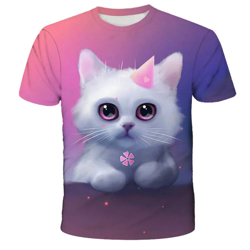 VibeWear™ T-Shirt Enfant Kawaii Chat 3D — Unisexe 7-13 Ans