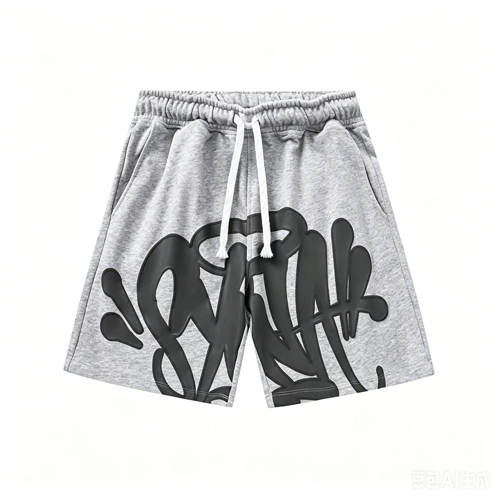VibeWear™ Short Streetwear Noir Graffiti Lettres Blanc — Séchage Rapide Unisexe