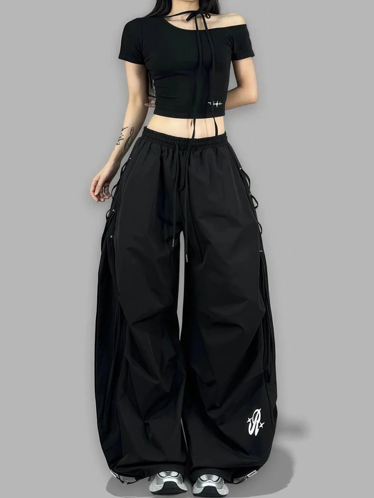 Pantalon Wide Leg Y2K Laçage — VibeWear™