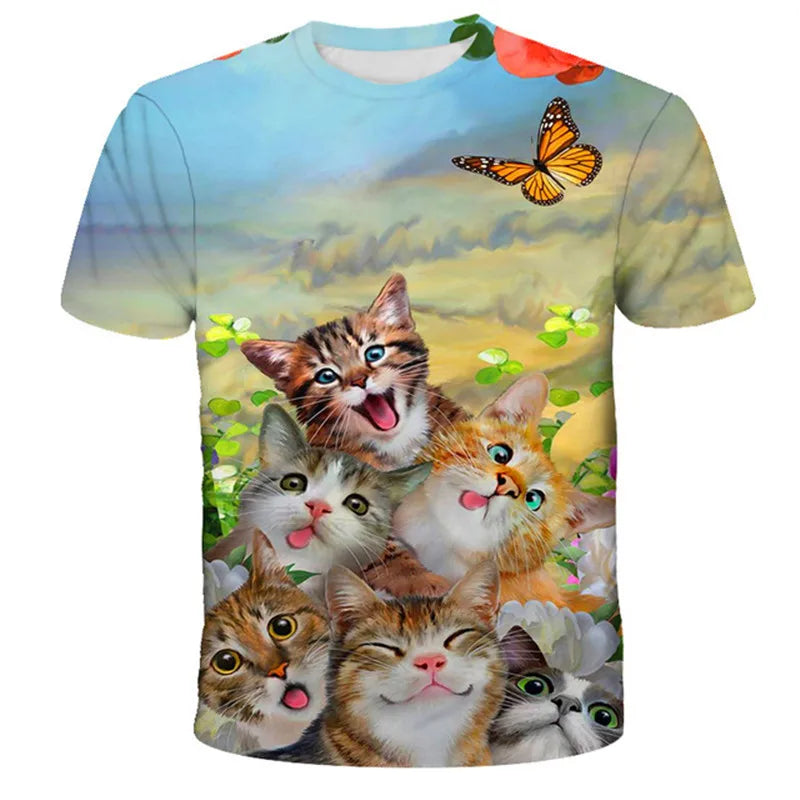 VibeWear™ T-Shirt Enfant Kawaii Chat 3D — Unisexe 7-13 Ans